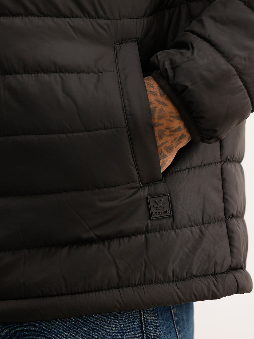 Solid Regular Fit Puffer Hooded Jacket | Black