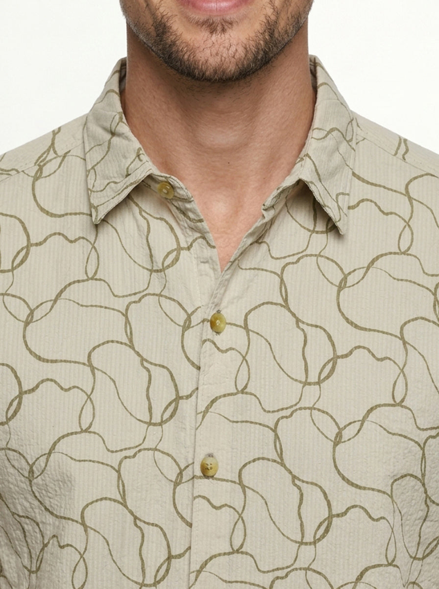 Textured Comfort Fit AOP Shirt | Beige