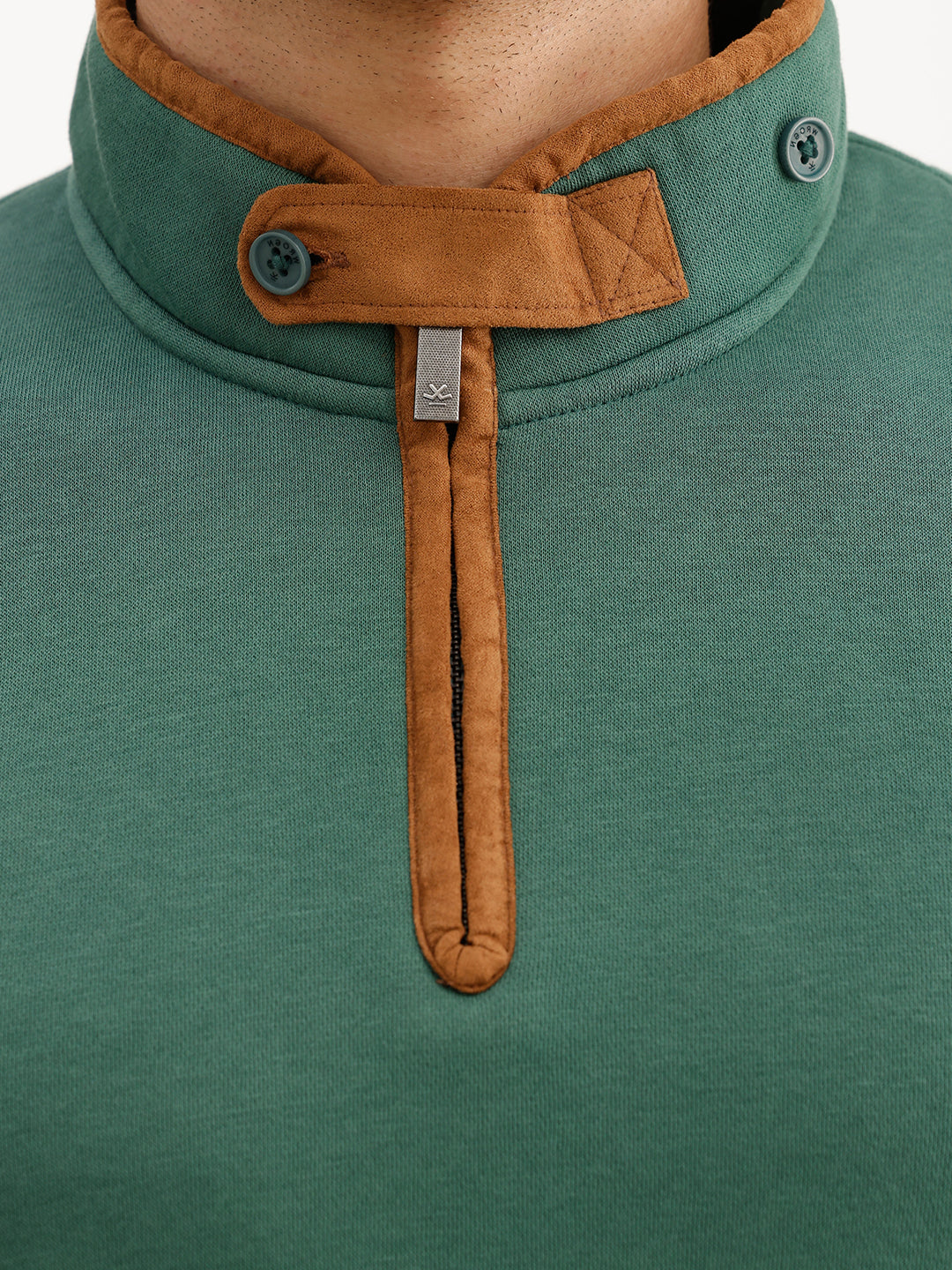 Solid Contrast Quarter Zipper Sweatshirt | Green