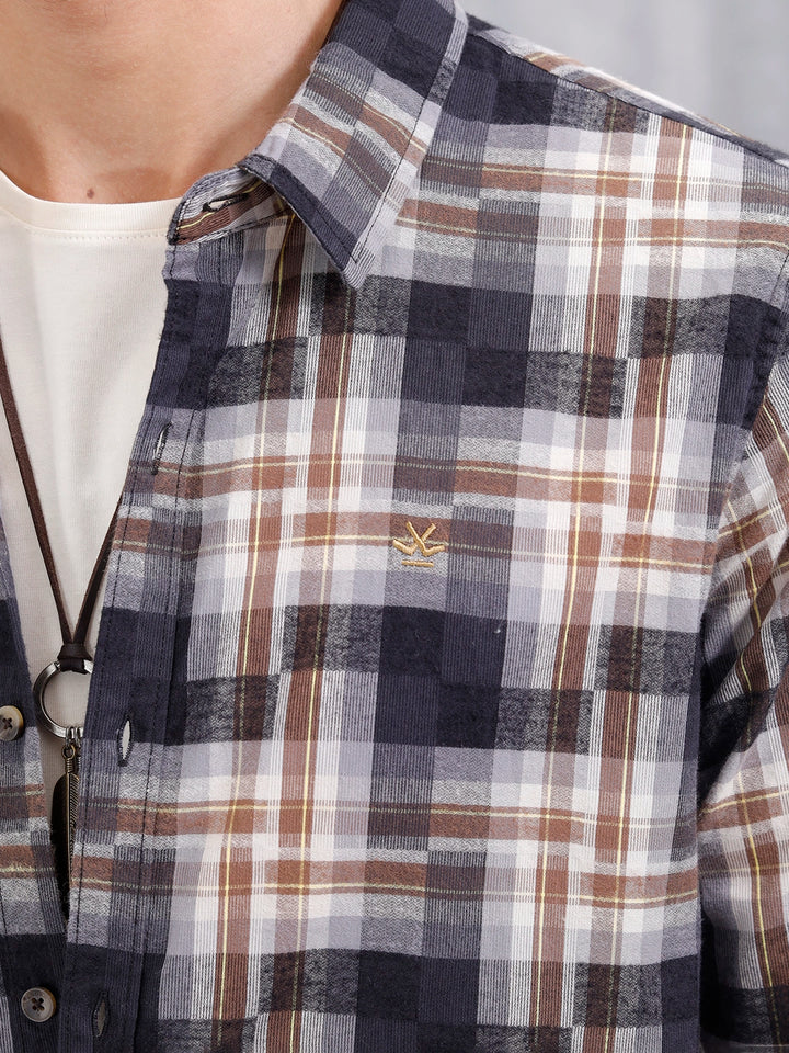 Patchwork Multi-Weave Check Slim Fit Shirt | Black