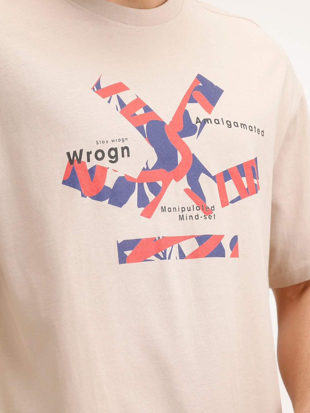 Oversized Placement Printed T-Shirt | Beige