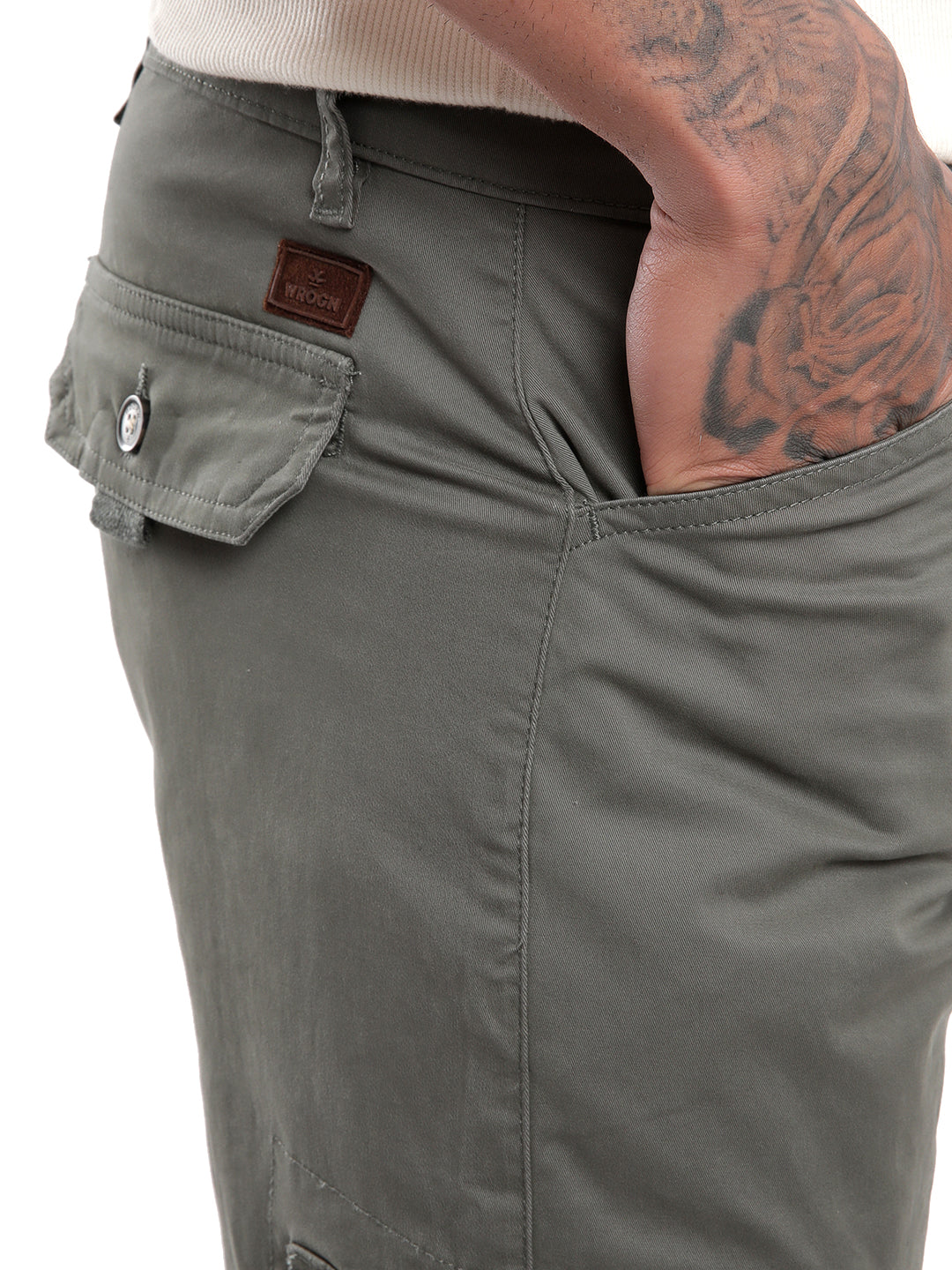 Dark Olive Peached Cargo Trousers