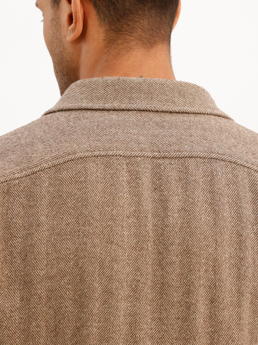 Slim Fit Herringbone Knit Full Sleeve Shirt | Brown