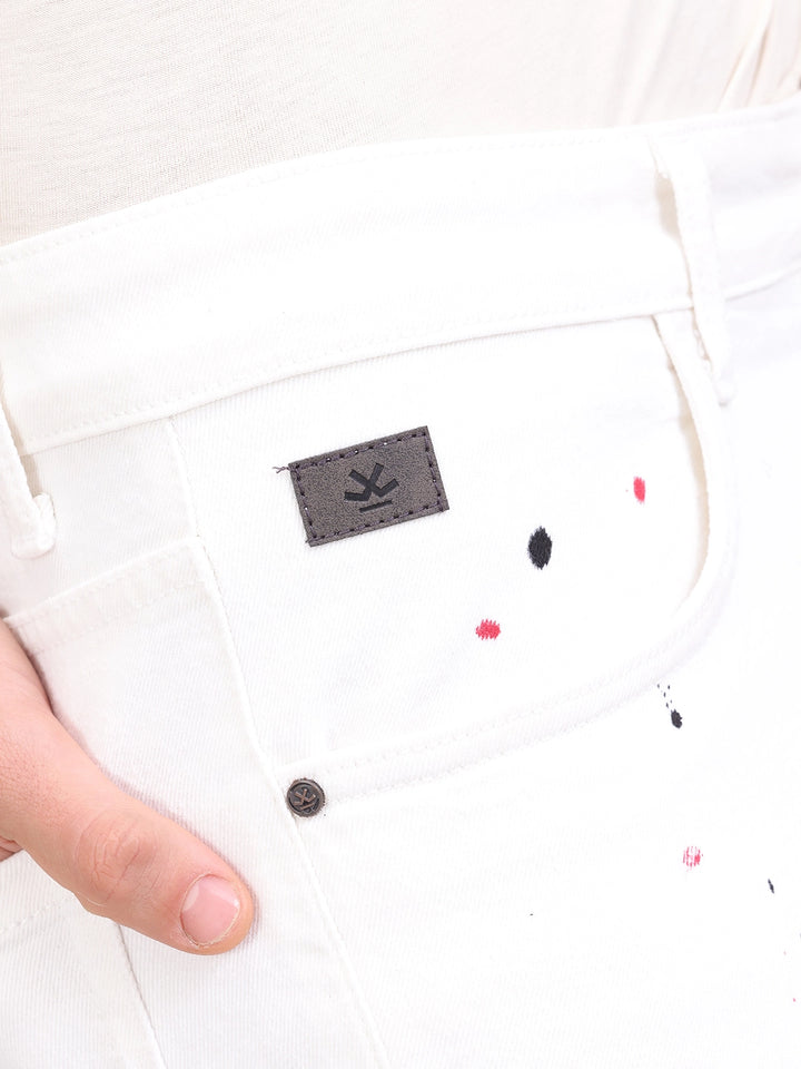 Slim Fit Paint Splash Jeans | White