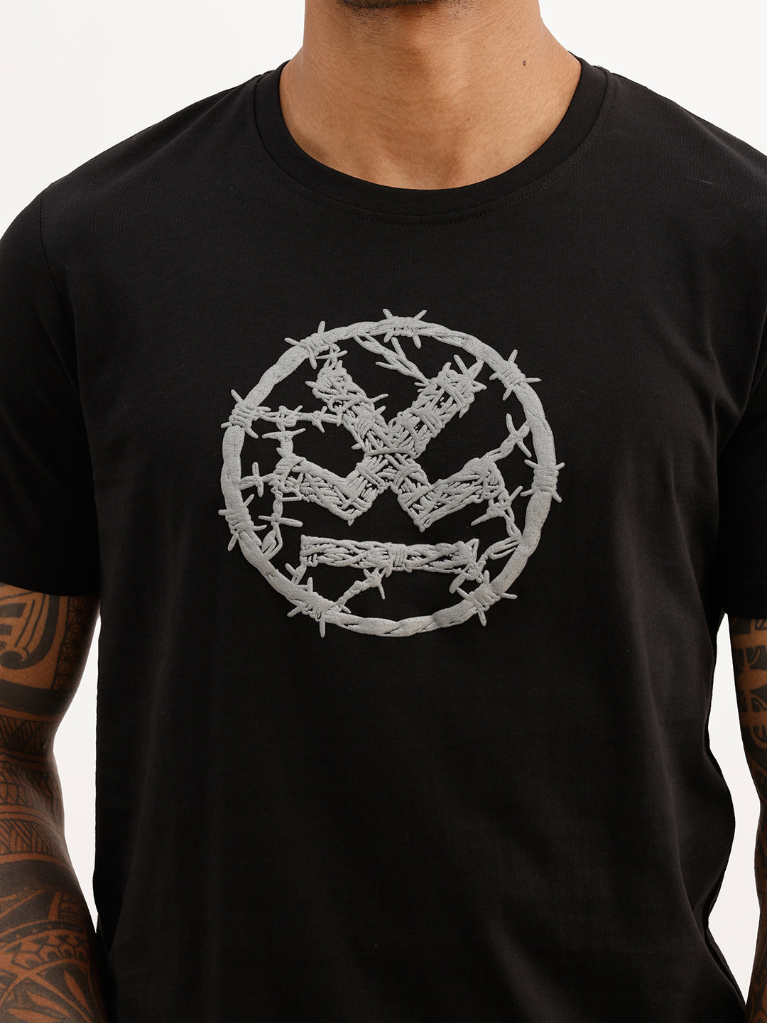 Slim Fit Placement Puffer Printed T-Shirt | Black
