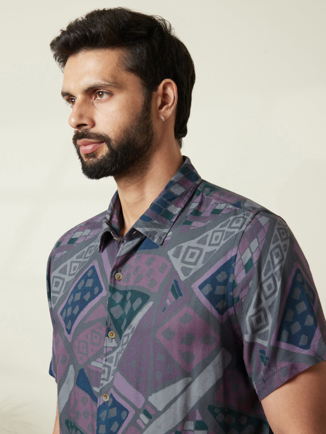 Abstract Blocks AOP Shirt in Grey