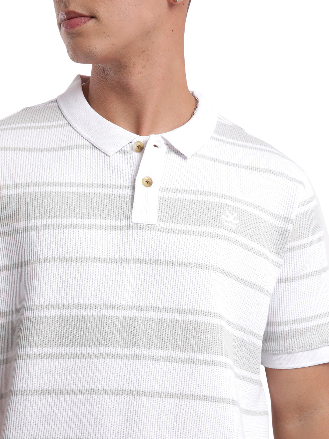 Textured White & Grey Polo T-Shirt