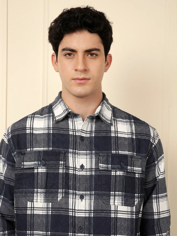 Blue & White Checked Cotton Shirt