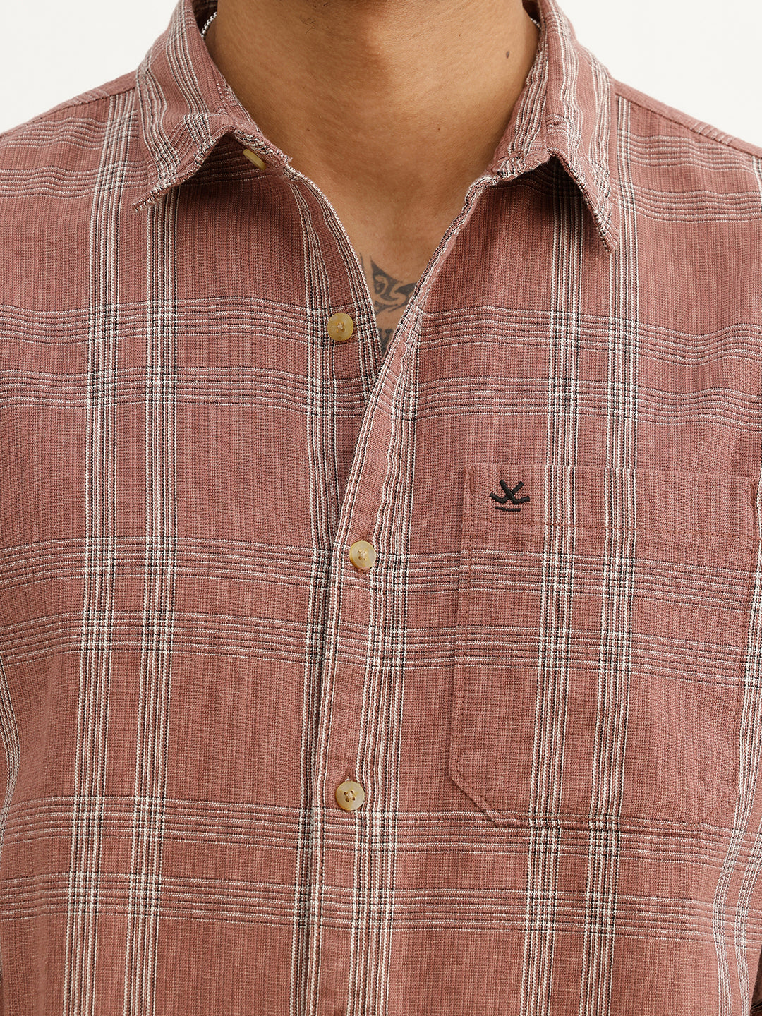 Slim Fit Checkered Full Sleeve Shirt | Rust