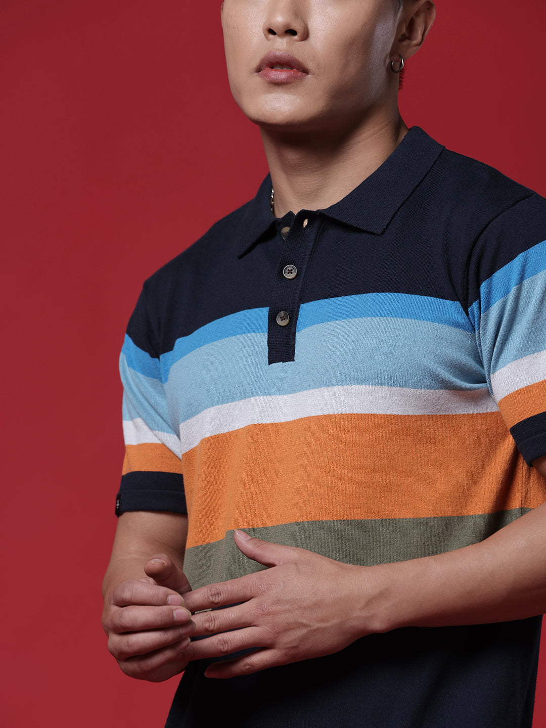 Colour Blocked Stripes Polo TShirt Wrogn