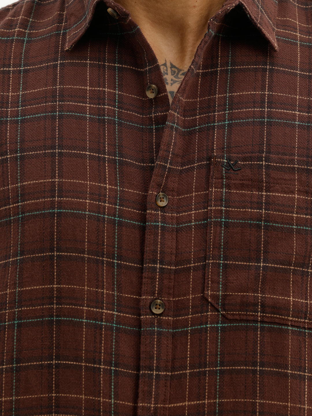 Slim Fit Checkered Full Sleeve Shirt | Brown
