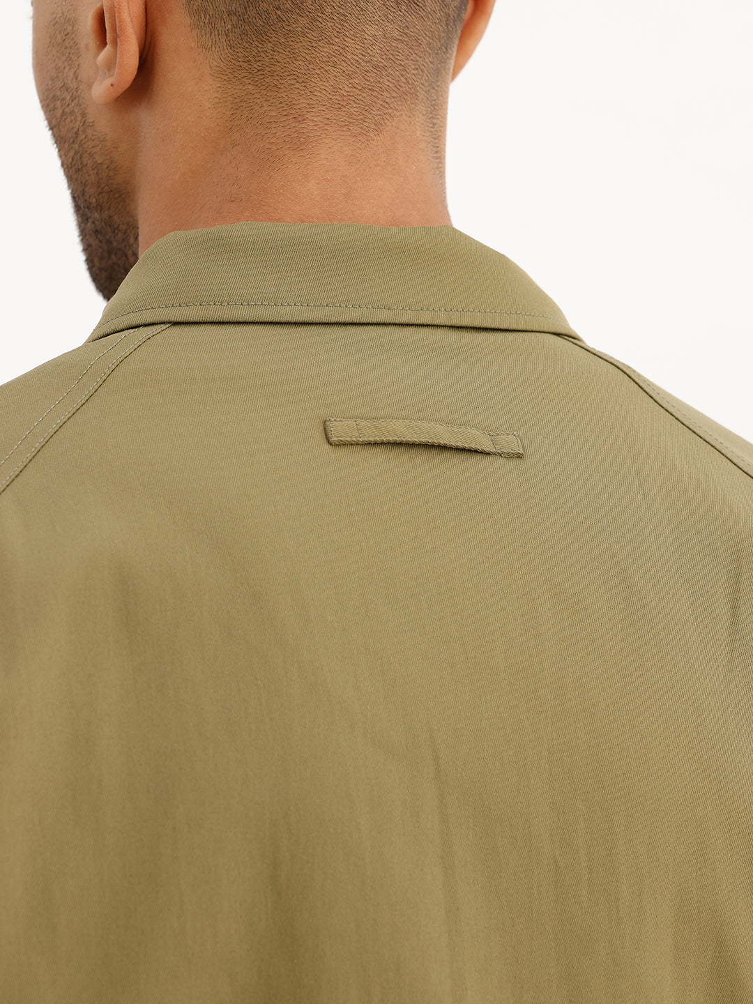 Solid Regular Fit Zipper Jacket | Olive