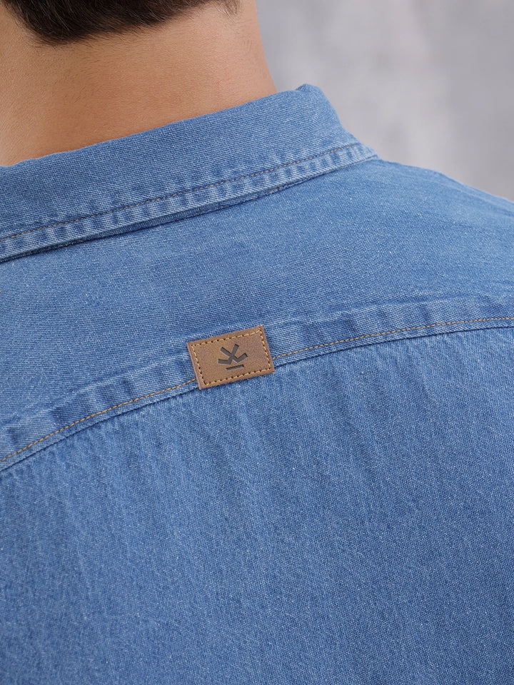 Indigo Washed Casual Regualr Fit Denim Shirt | Blue