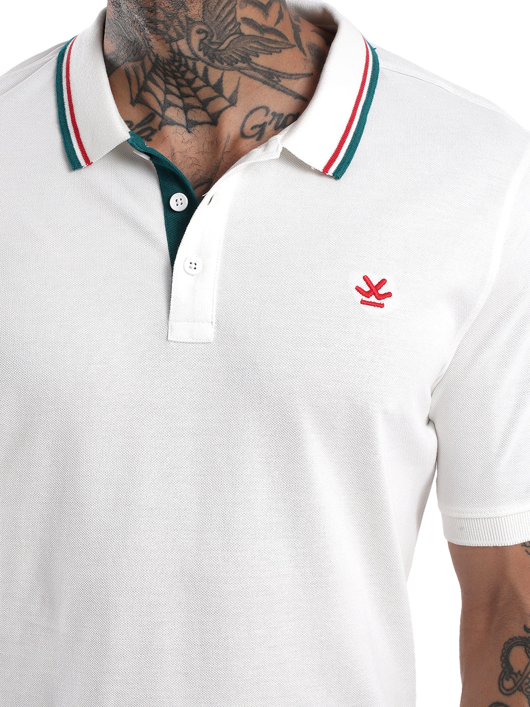 Solid White Tipped Collar Polo