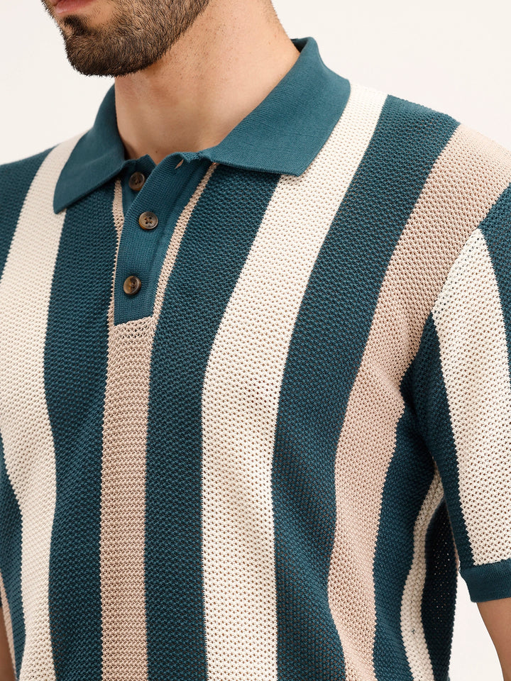 Slim Fit Flat Knit Polo T-Shirt | Teal