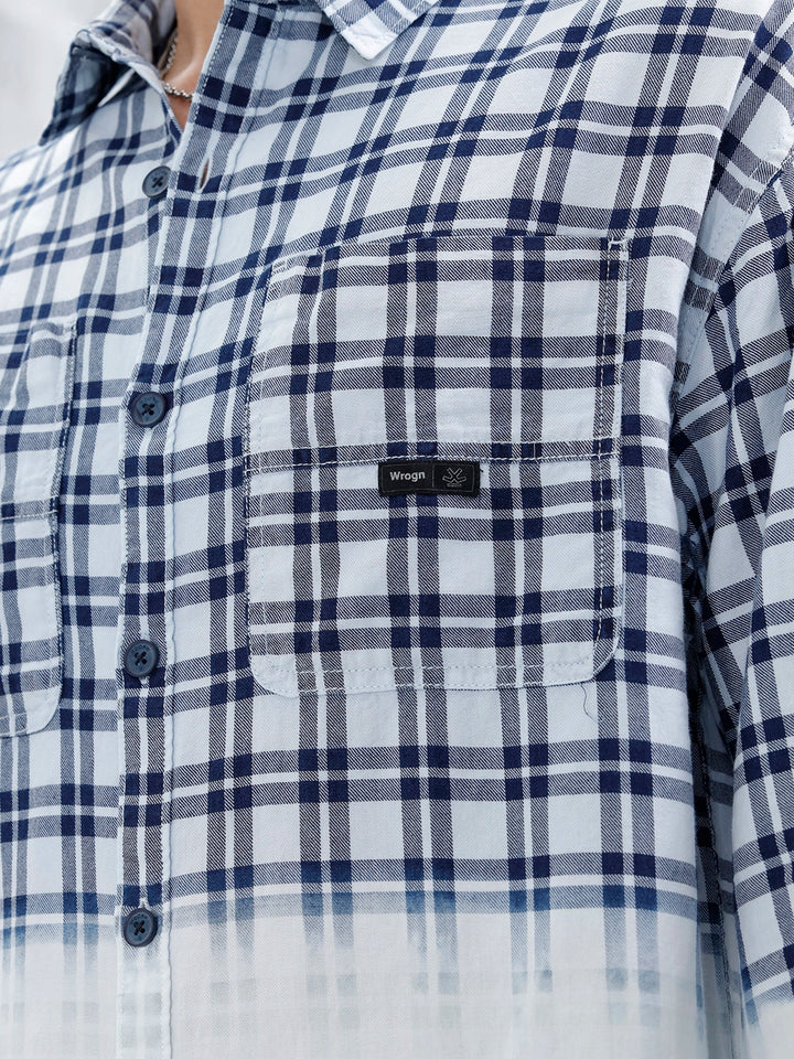 Men's Casual Oversized Fit Checkered Pattern Shirt | White