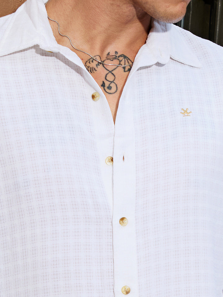 Textured Slim Fit Dobby Shirt | White