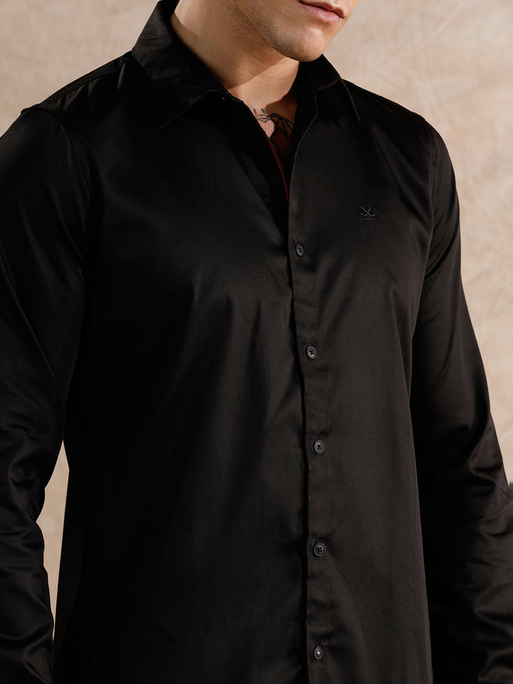 Solid Stretch Cotton Blend Shirt | Black