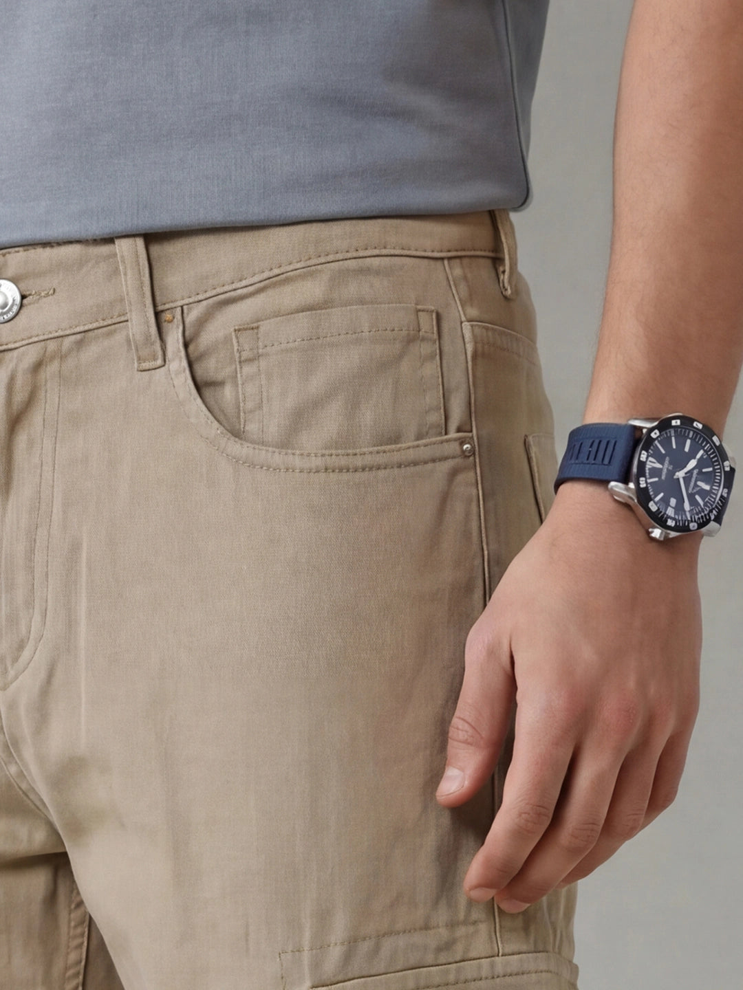 Loose Fit Denim Cargos | Khaki