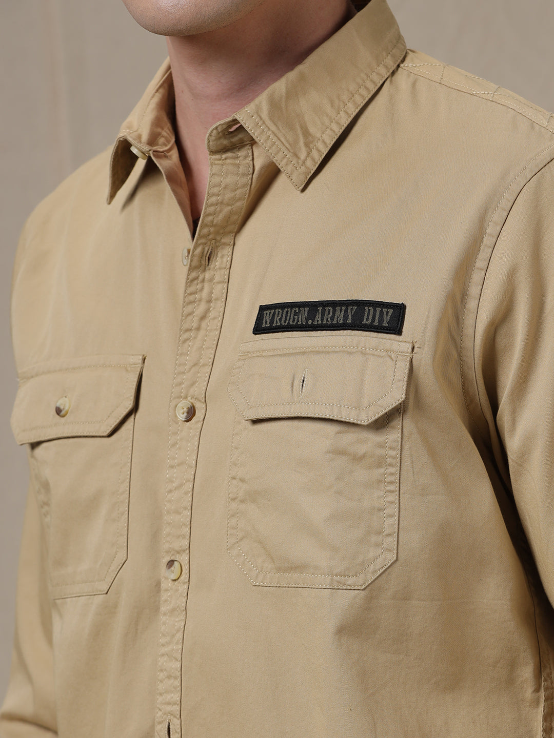 Wrogn Patch Technical Khaki Shirt