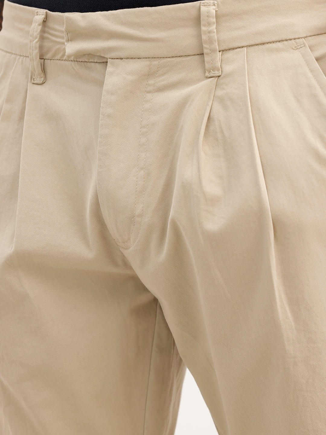 Solid Anti Fit Double Pleated Trouser | Beige