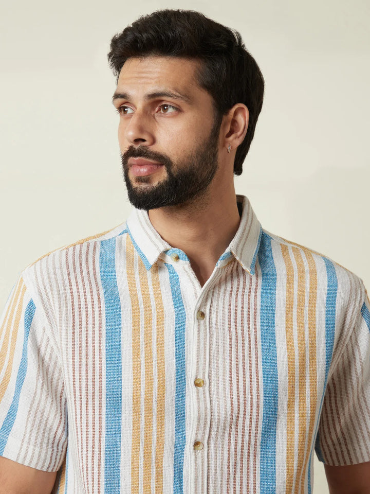 Striped Open Dobby Shirt | Beige