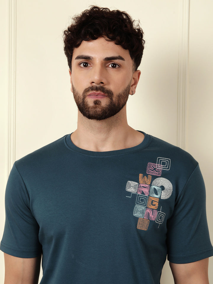 Embroidered Slim Fit T-Shirt | Teal