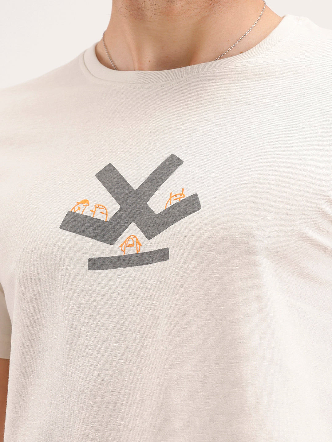 Solid Slim Fit Printed T-Shirt | Beige