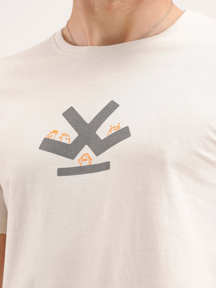 Solid Slim Fit Printed T-Shirt | Beige