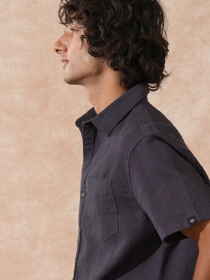 Waffle Textured Comfort Fit Shirt | Dark Grey