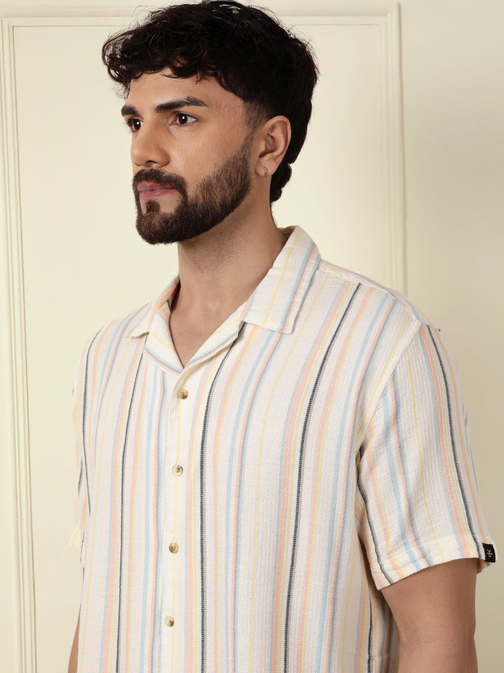 Casual Textured Short Sleeve Shirt | Off White