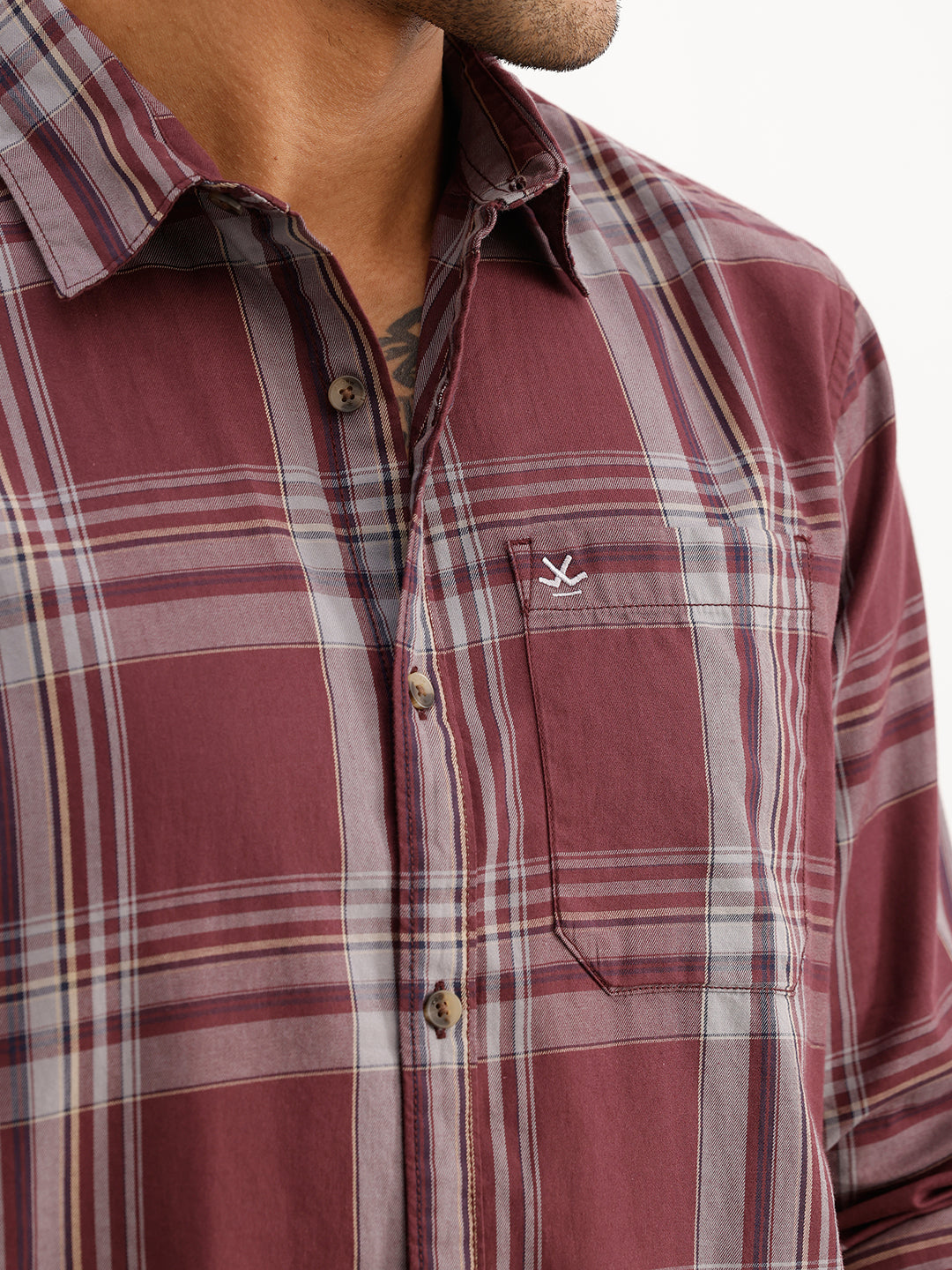 Regular Fit Checkered Shirt | Wine