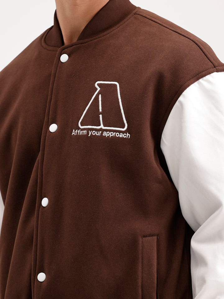 Oversized Embroidered Bomber Jacket  | Brown