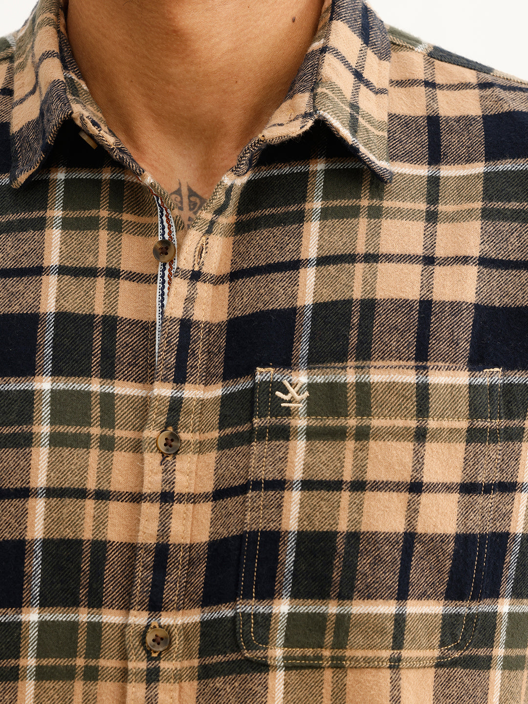 Classic Slim Fit Checkered Shirt | Khaki