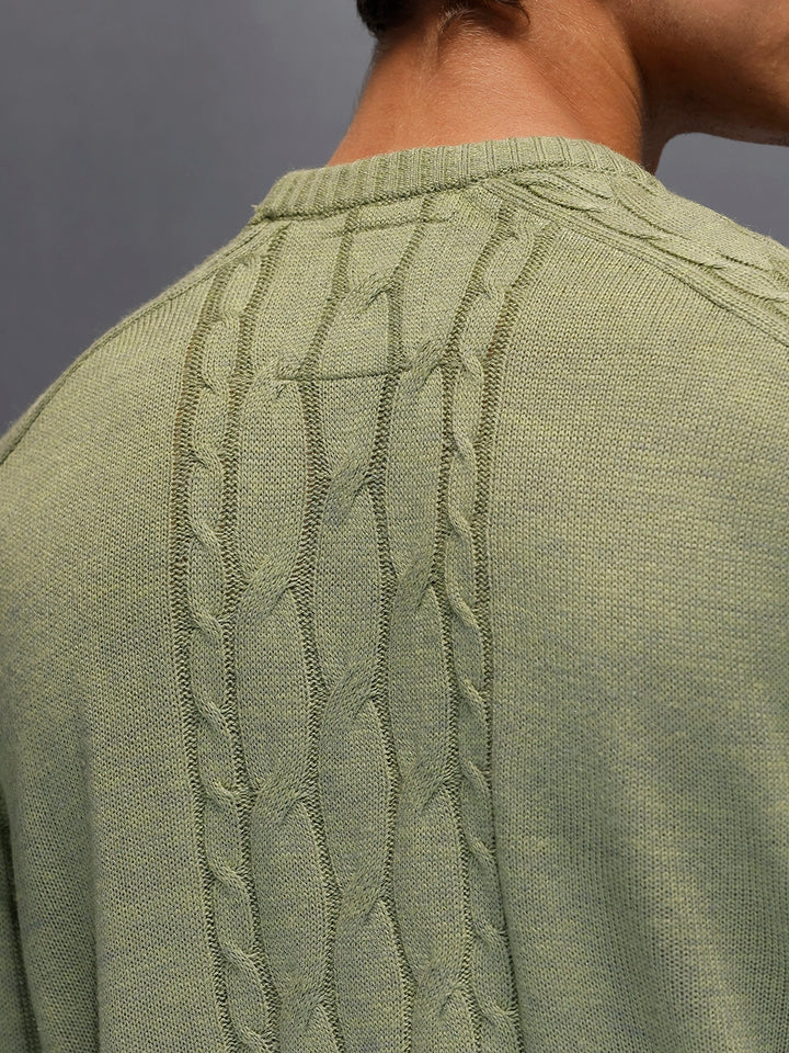 Men's Slim Fit Cable Knit Sweater  |  Green