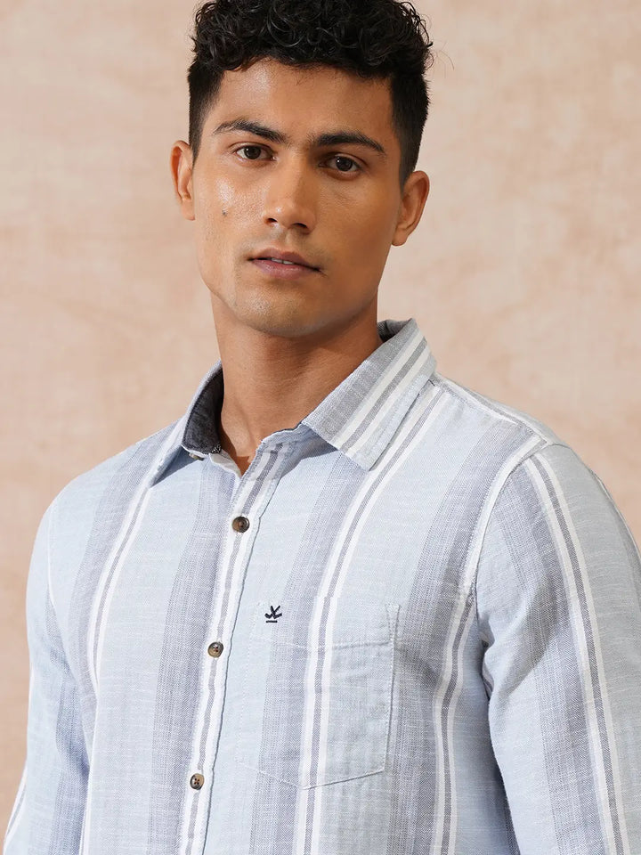 Casual Striped Herringbone Shirt | Light Blue