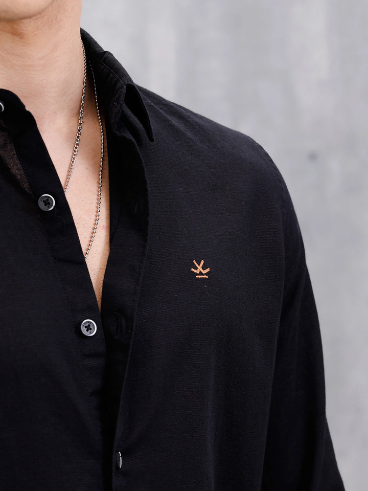 Solid Linen Blend Shirt | Black