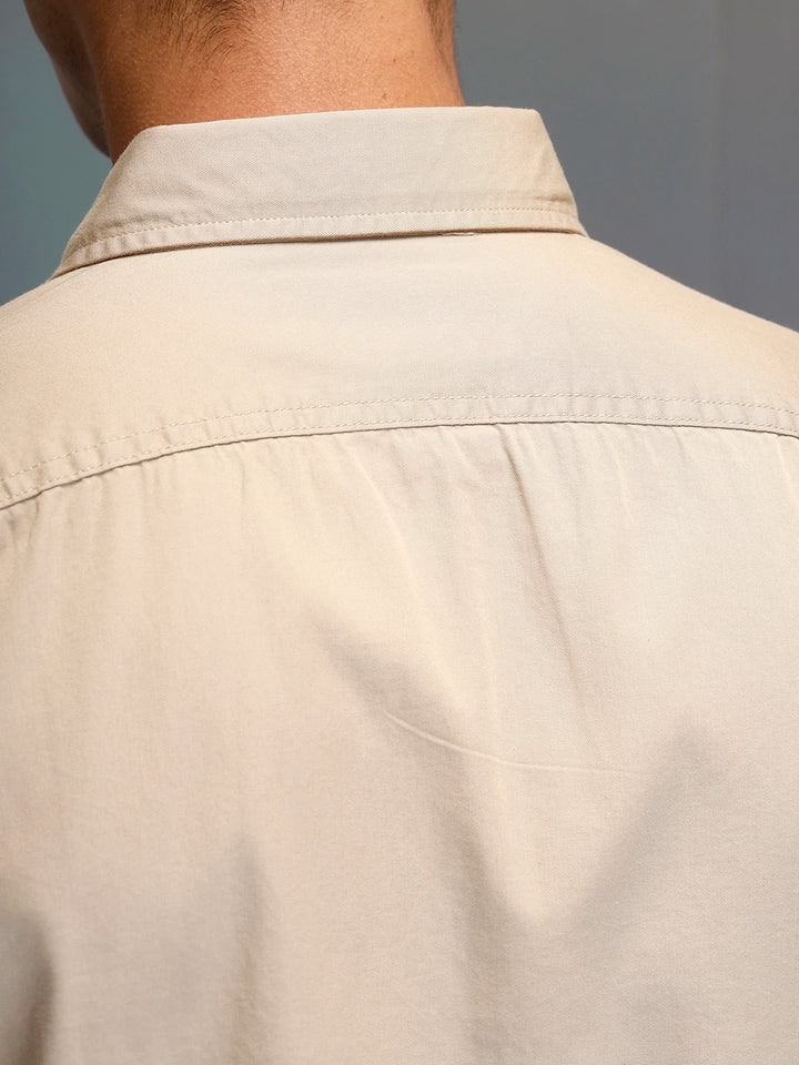 Men's Casual Cargo Double Pocket Shirt | Beige