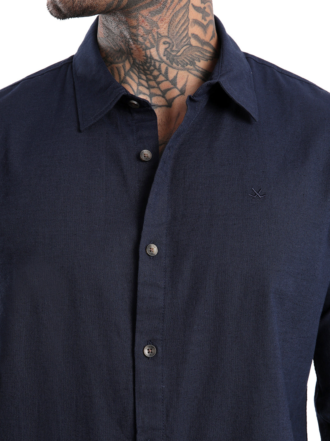 Solid Navy Cotton Linen Shirt