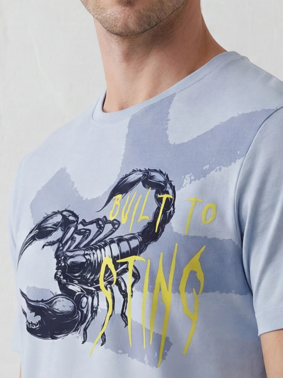 Slim Fit Placement Printed T-Shirt | Light Blue