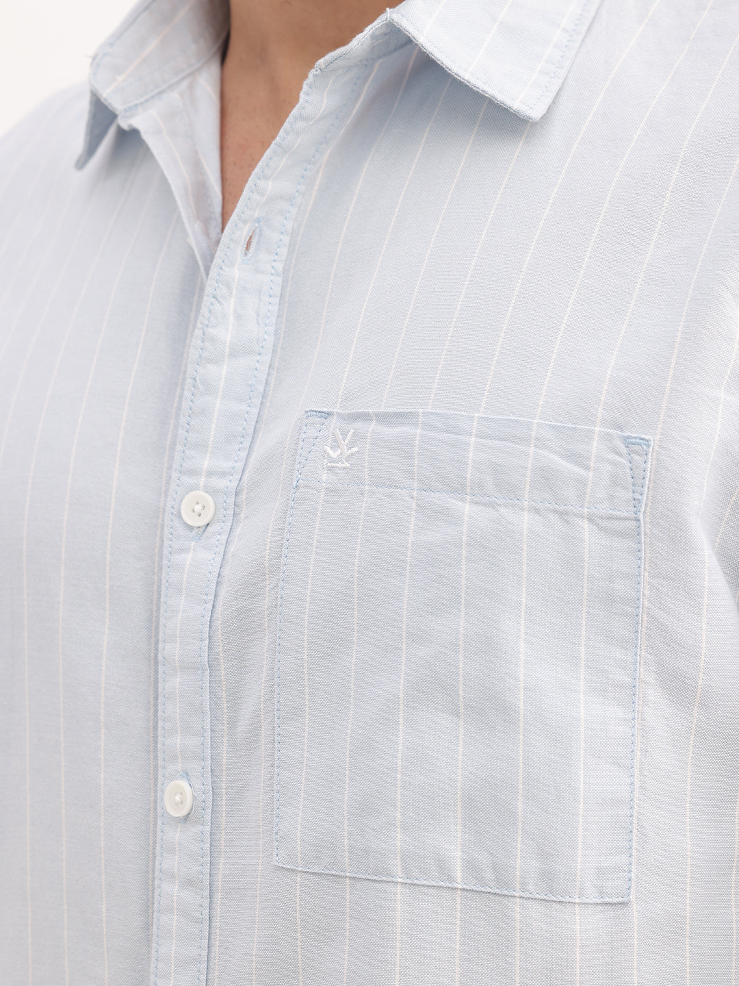 Slim Fit Striped Full Sleeve Shirt | Light Blue