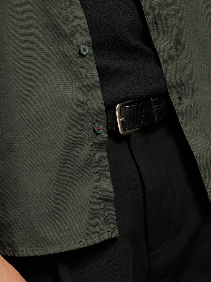 Cotton Dobby Full Sleeve Shirt | Olive