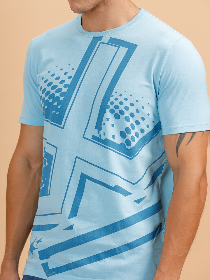 Placement Printed Regular Fit T-Shirt | Light Blue