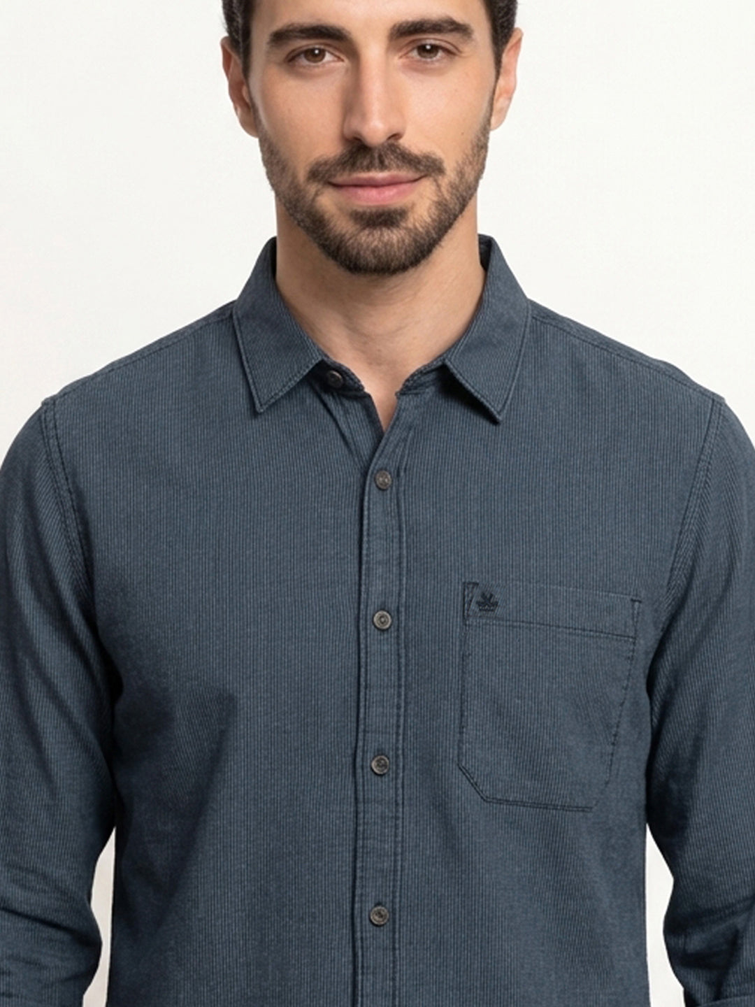 Solid Textured Oversized Fit Full Sleeve Shirt | Dark Blue