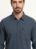 Solid Textured Oversized Fit Full Sleeve Shirt | Dark Blue