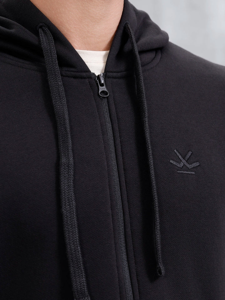 Men's Solid Zip-Up Hoodie Sweatshirt  | Black