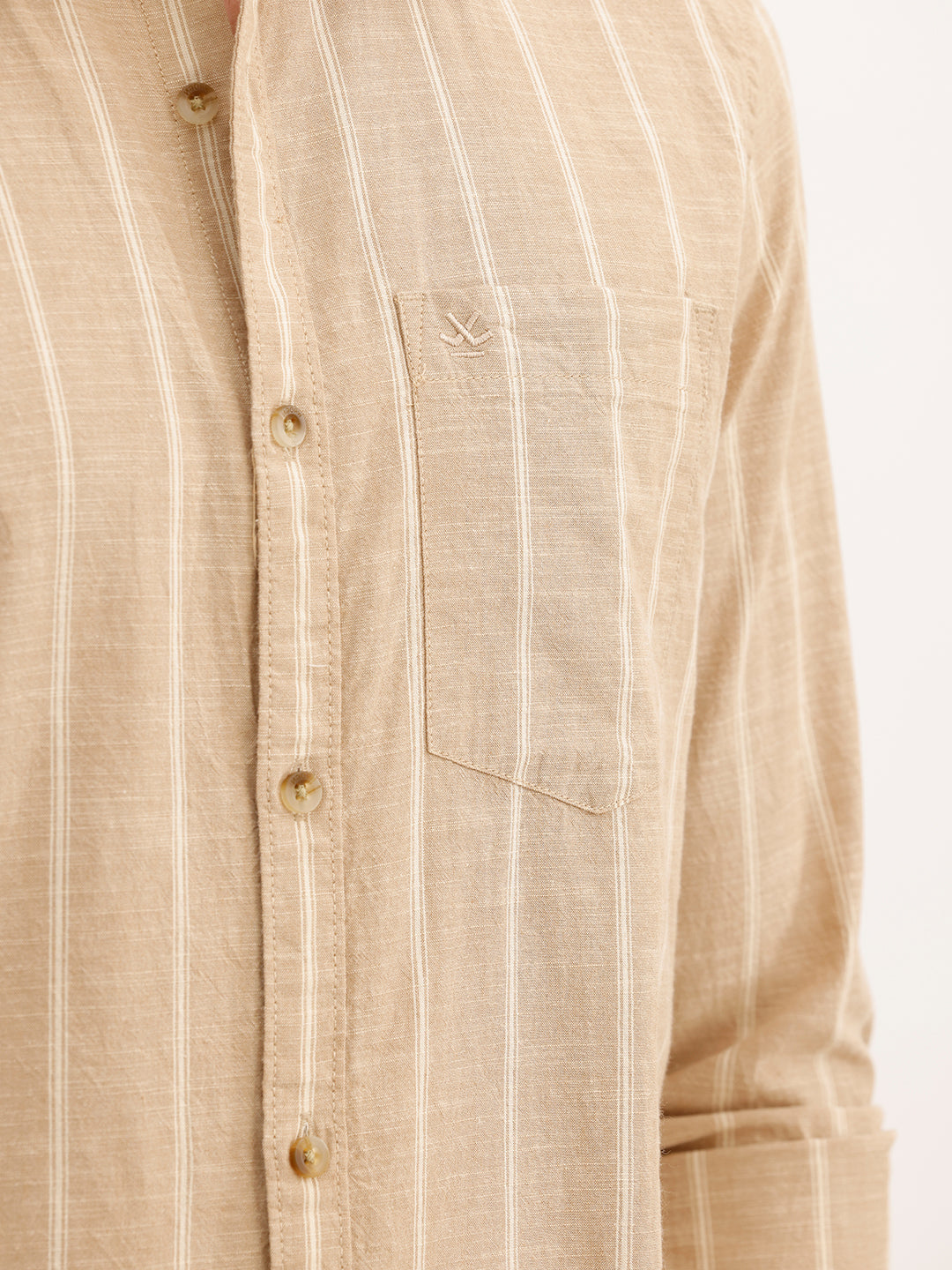 Regular Fit Full Sleeve Striped Shirt | Khaki