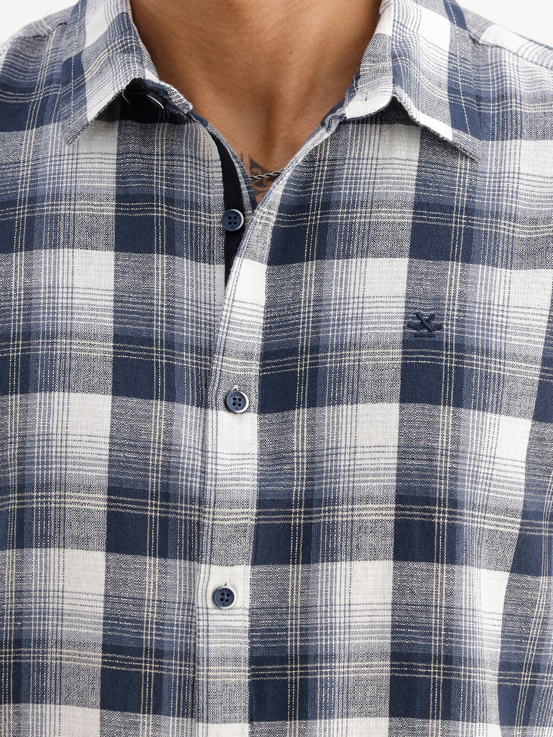 Classic Slim Fit Checkered Shirt | Navy Blue