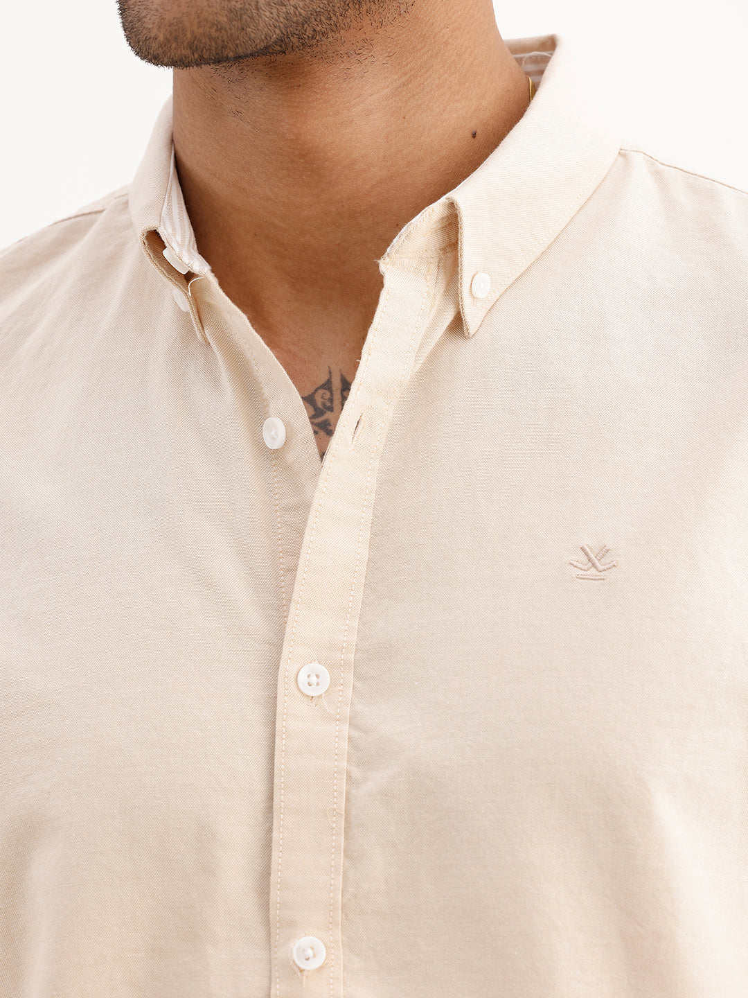 Solid Slim Fit 100% Cotton Shirt | Beige