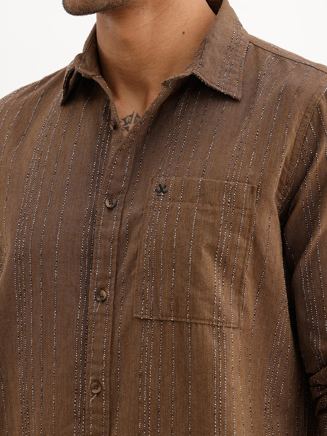 Slim Fit Textured Stripes Shirt | Brown